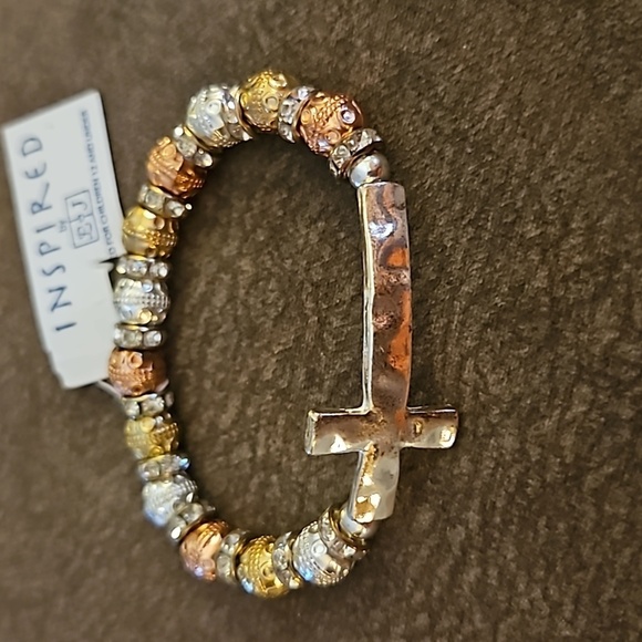 L&J INSPIRED Unisex Metal Beaded Cross Stretch Bracelet - Picture 2 of 6